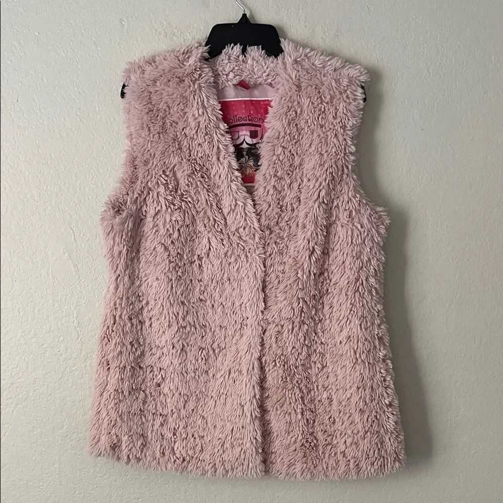 Bernardo Collection Vest Womens Pink faux Fur Snap Front Plush Shaggy in Size L